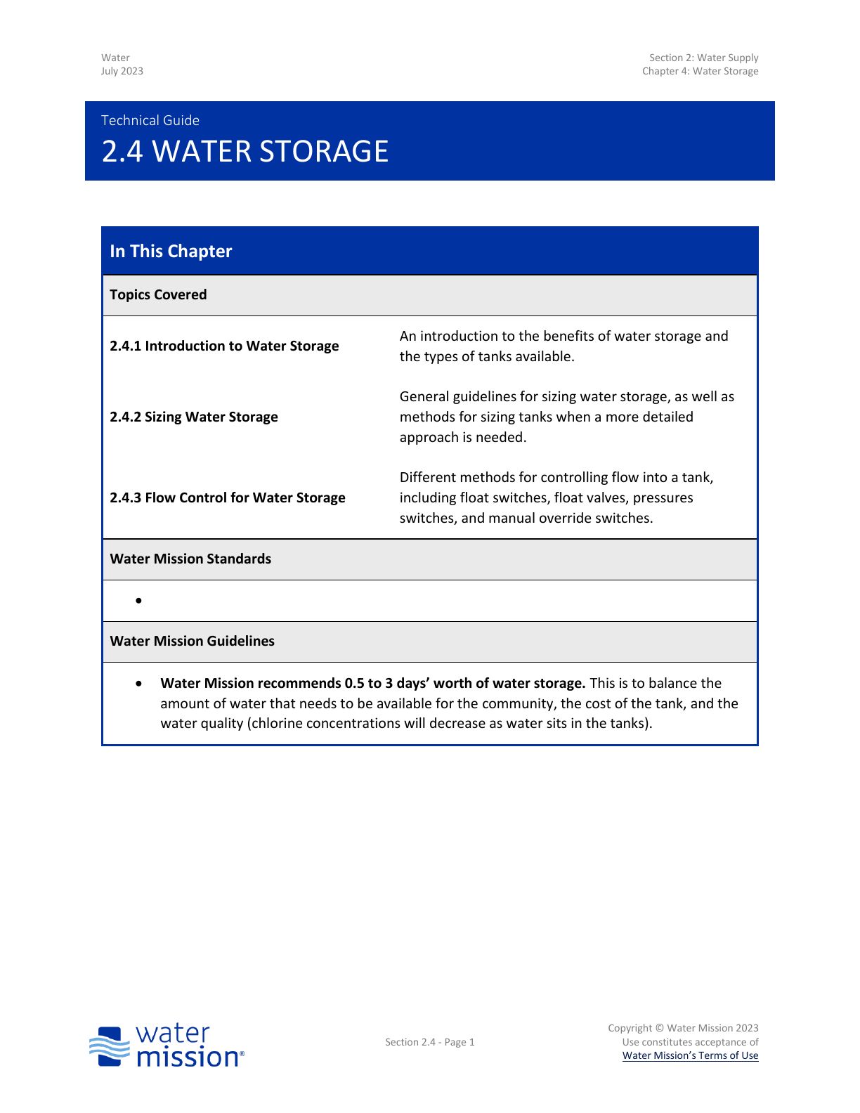 Water Storage