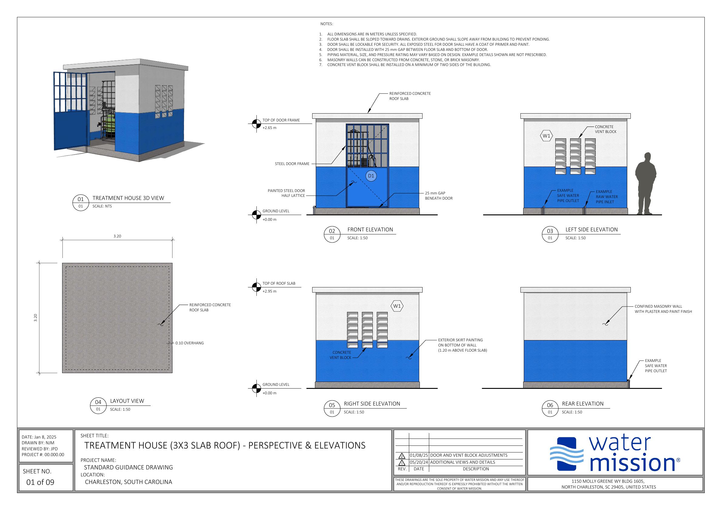 Treatment Bldg: Metal Roof, Stem Wall Drawing