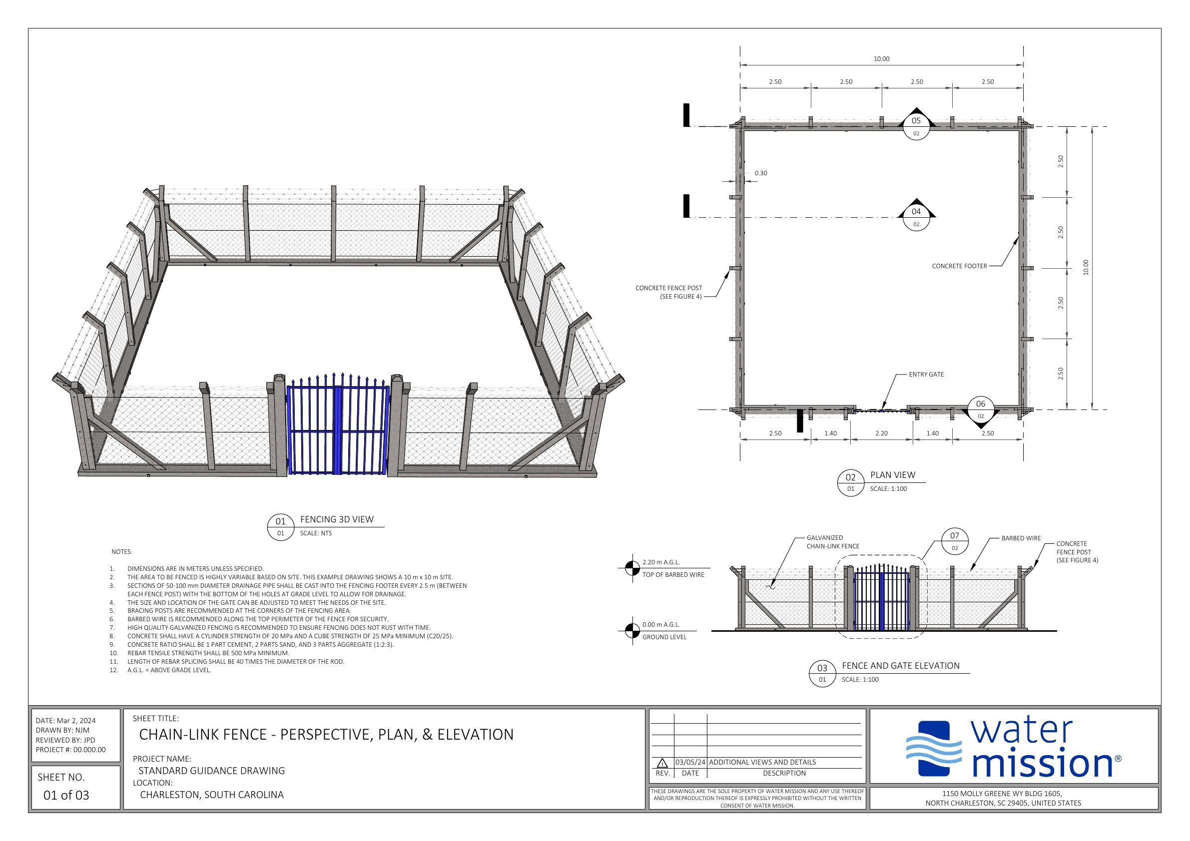 Chain Link Fence: Concrete Pole Drawing