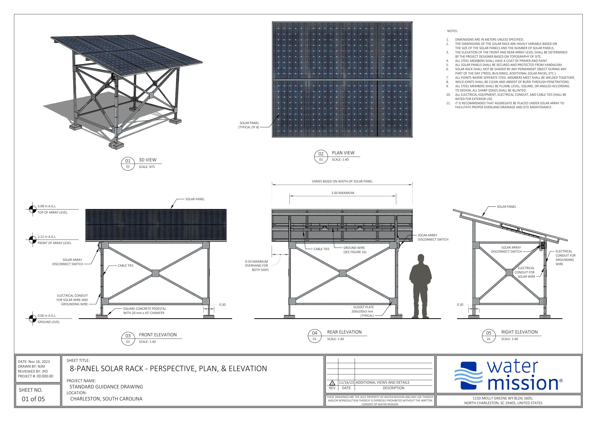 Solar Rack: Ground Mount, Square Column Drawing